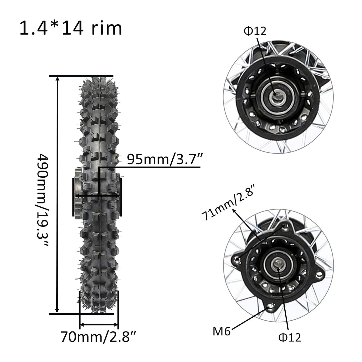 60/100-14 12 mm tire rim front wheel suitable for 125cc and 110cc professional bicycles - Taotao Pit Dirt