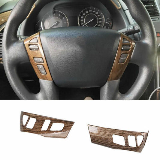for Nissan Armada Y62 2017-2020 Wood Grain Steering Wheel Button Cover Trim 2pcs