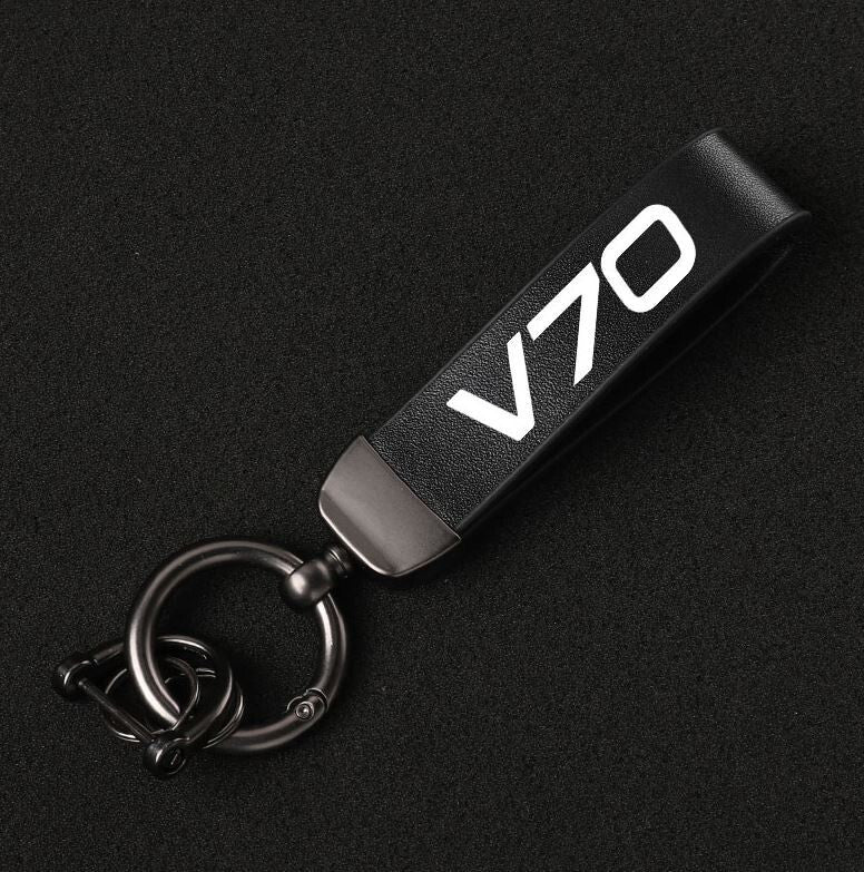 Black leather horseshoe buckle accessory for Volvo V70 car keychain/key ring.