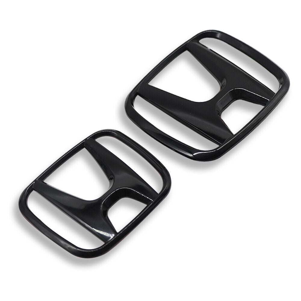One pair of H+FE gloss black front and rear badges for Honda for Civic FE 2021-2023.