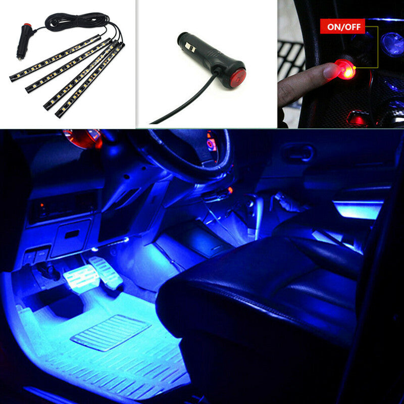 Car 12 LED Cigarette Lighter Decorative Atmosphere Light Strips Blue Neon Lamp