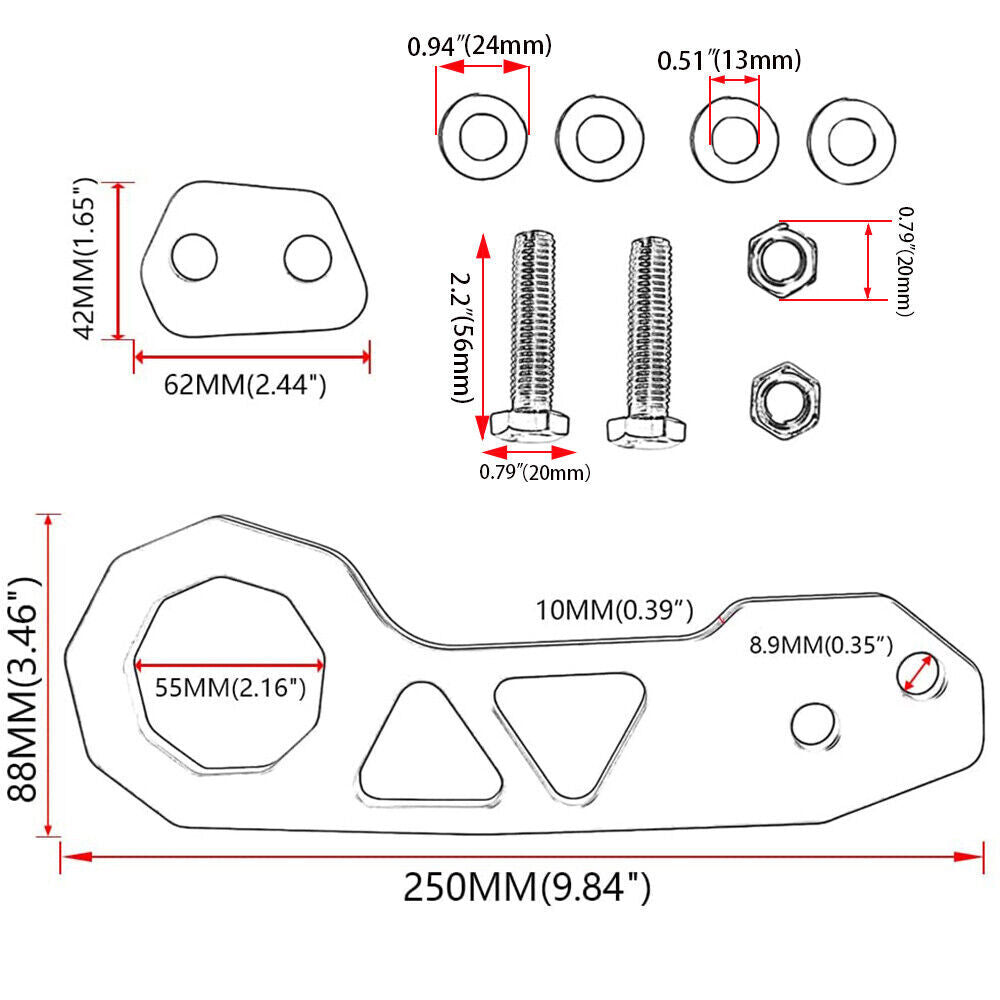 Universal JDM Aluminum Racing Car Rear Tow Hook Trailer Ring for Honda for Civic Red