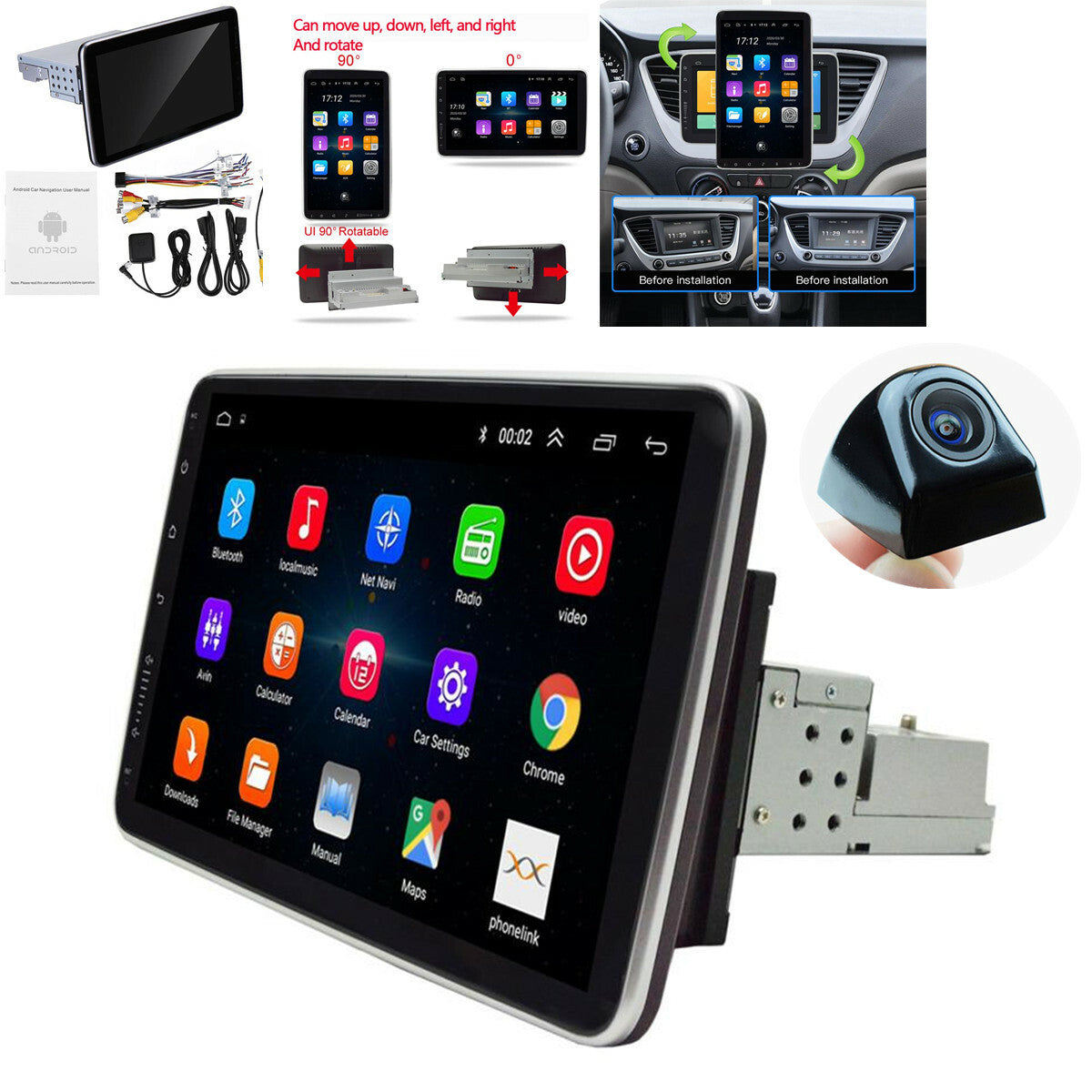 10.1in Single Din Android 9.1 Car Stereo GPS Navigation WIFI Radio Player Camera