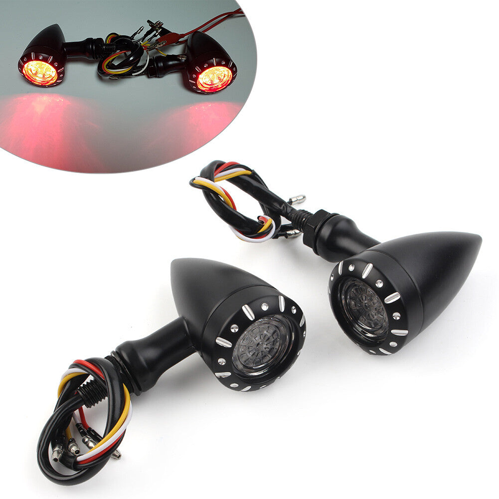 Motorcycle LED Red/Amber Brake Blinker Turn Signal Tail Light for Harley Black
