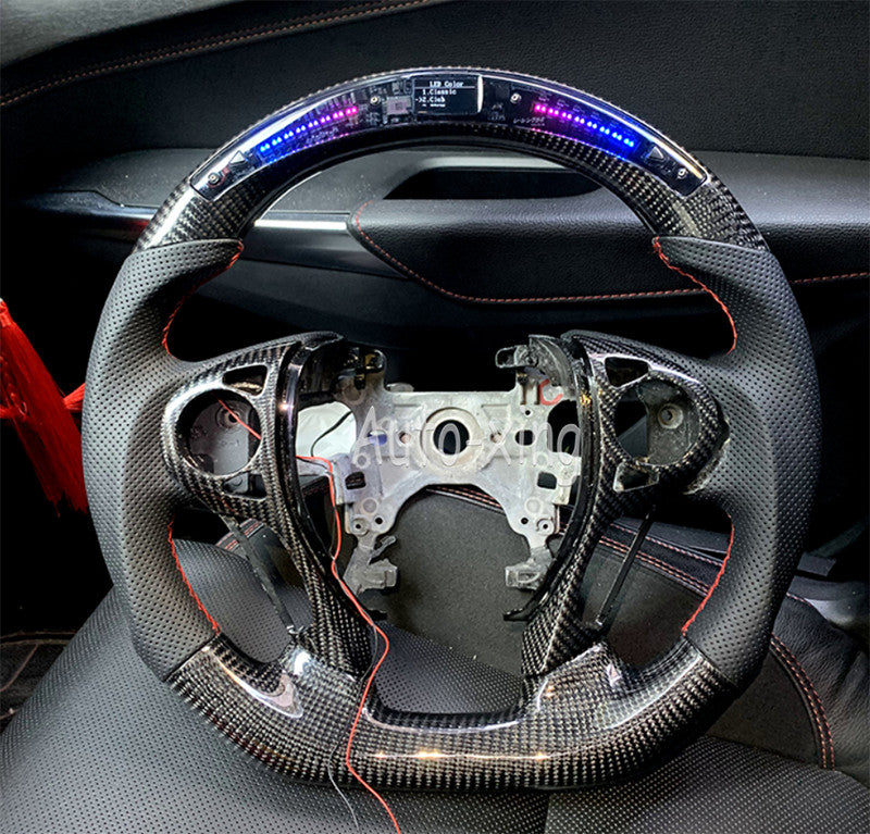 Trim+Led Real Carbon Fiber Flat Sport Steering WheelFor for Honda Accord 8th 2013+
