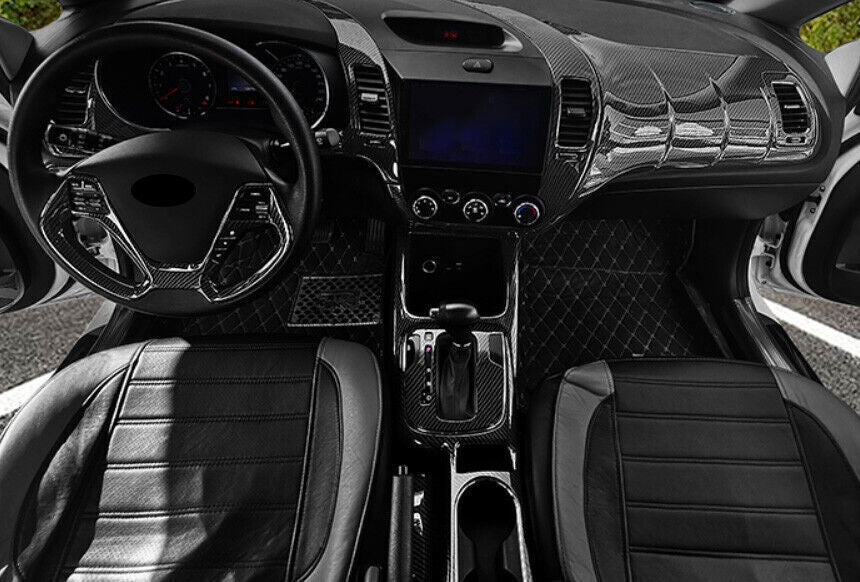 Middle Console Gear Shift Panel Cover Trim for Kia K3 2017-18 Black Carbon Fiber