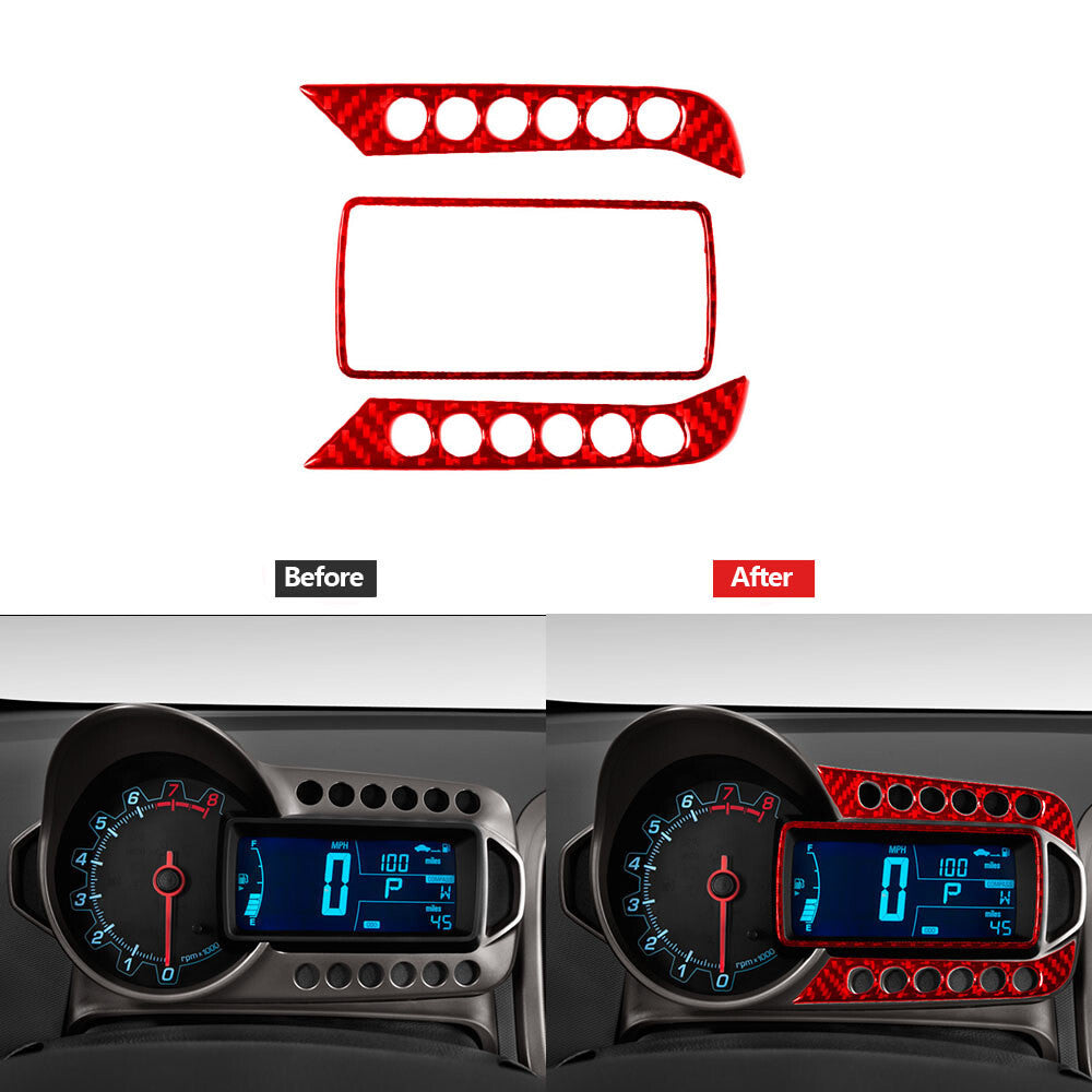 3Pcs Red Carbon Fiber Speedmeter Accent Cover Trim for Chevrolet Sonic 2012-2016