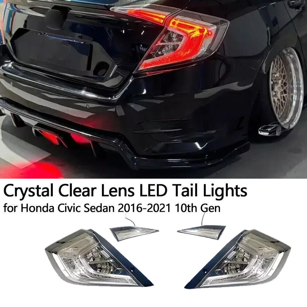 Crystal Clear Lens LED Tail Lights for Honda for Civic Sedan 2016-21 10th Gen