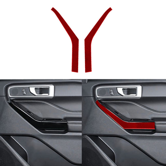 2X Red Carbon Fiber Front Door Panel Cover Trim for Ford Explorer 2020-2023