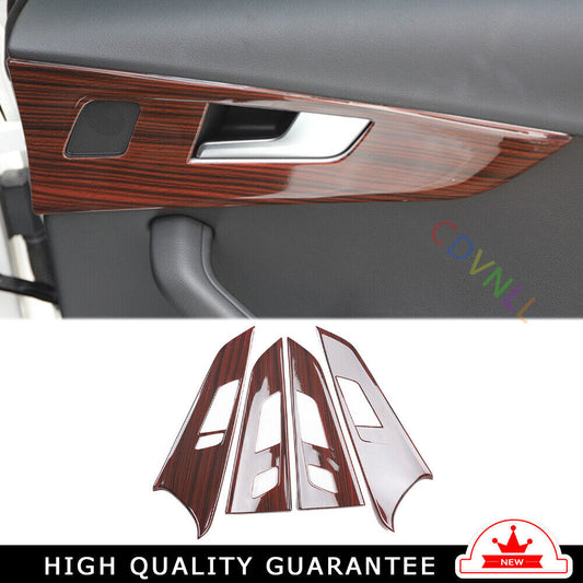 Car Inner Door Panel Cover Frame Trim Decor 4PCS for Audi A5 2017-2019 Red Wood