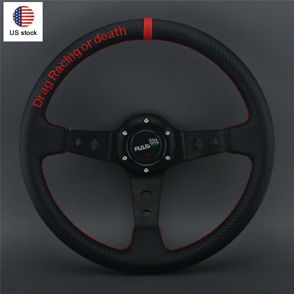 14in 350mm 3 Spoke Deep Dish 6 Bolt Sport Racing Steering Wheel Carbon Fiber
