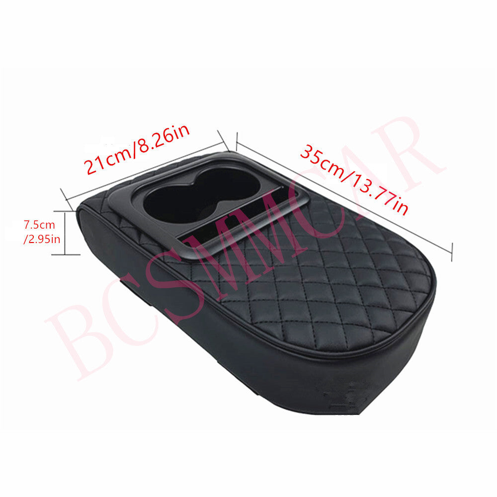 Waterproof Car Armrest Cushion Heightening Pad Elbow Support Mat W/2 Cup Holder