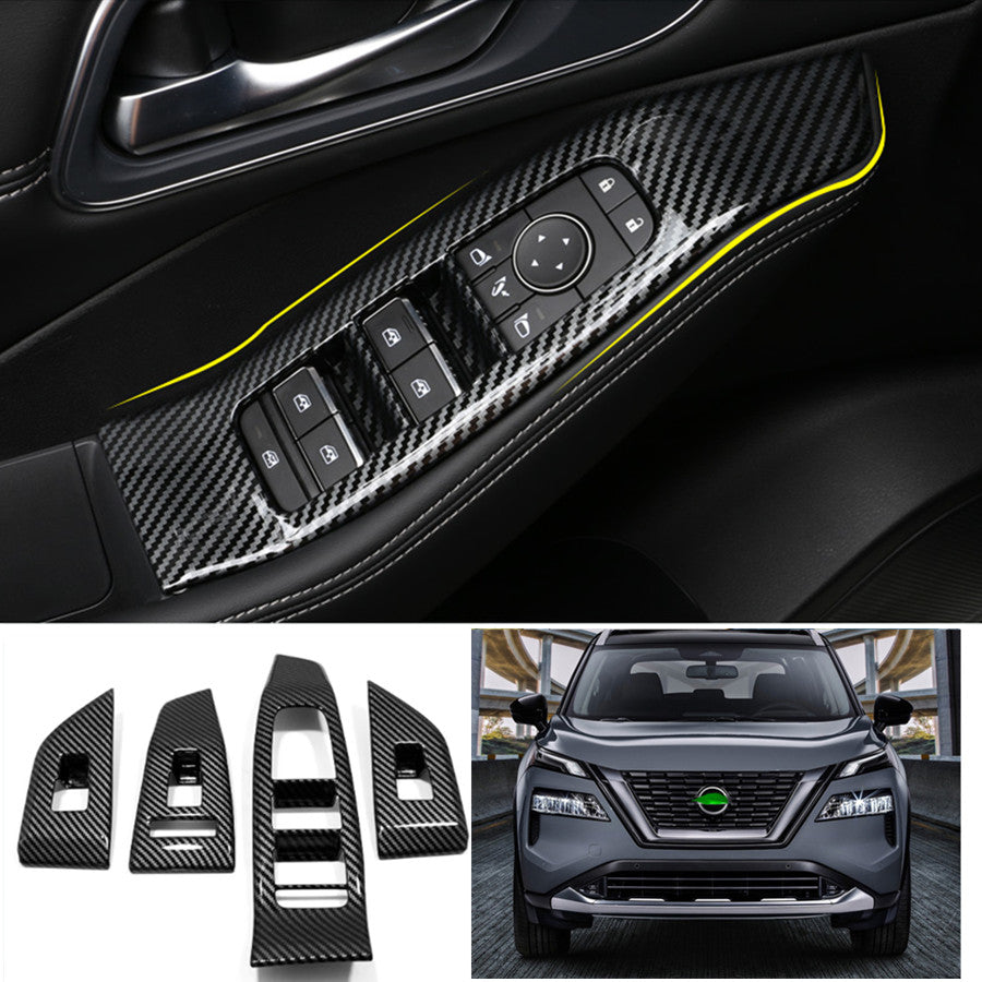 Carbon Fiber ABS Glass Window Switch Panel Cover Trim for Nissan Rogue 2021-2024