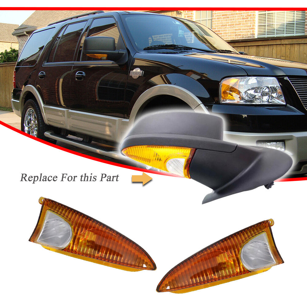 2 Amber Side Mirror Covers for 03-06 for Ford Expedition for Navigator Front-Mounted