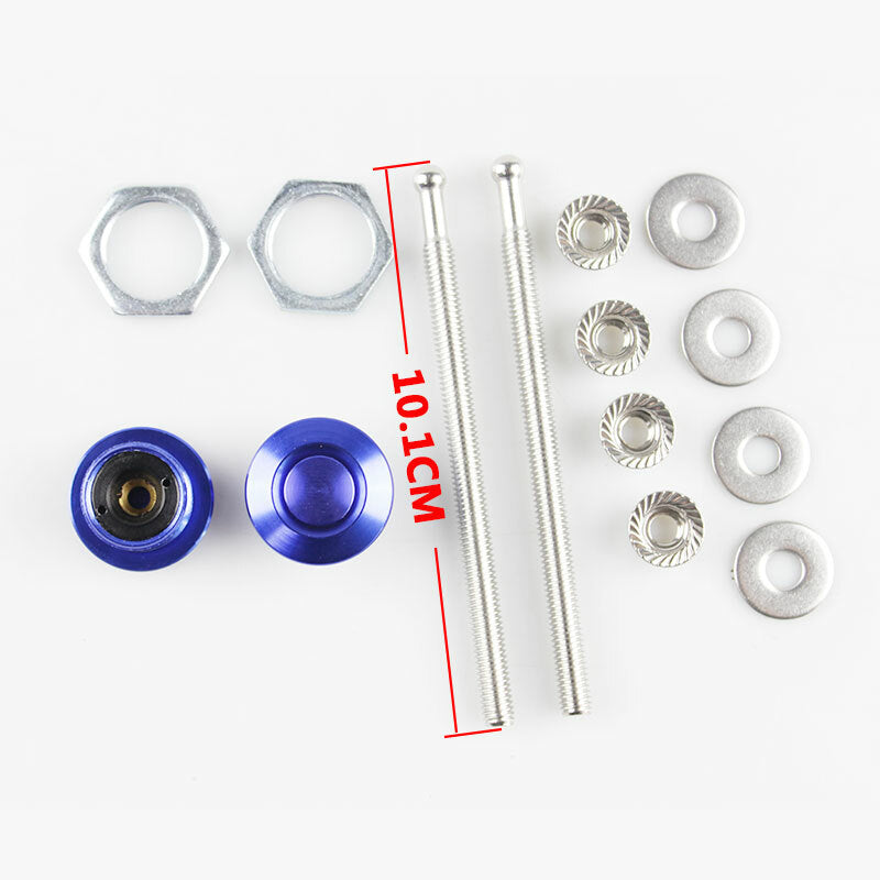 Blue 2x 26cm Push Button Billet Hood Pins Lock Clip Kit Car Quick Latch Bon