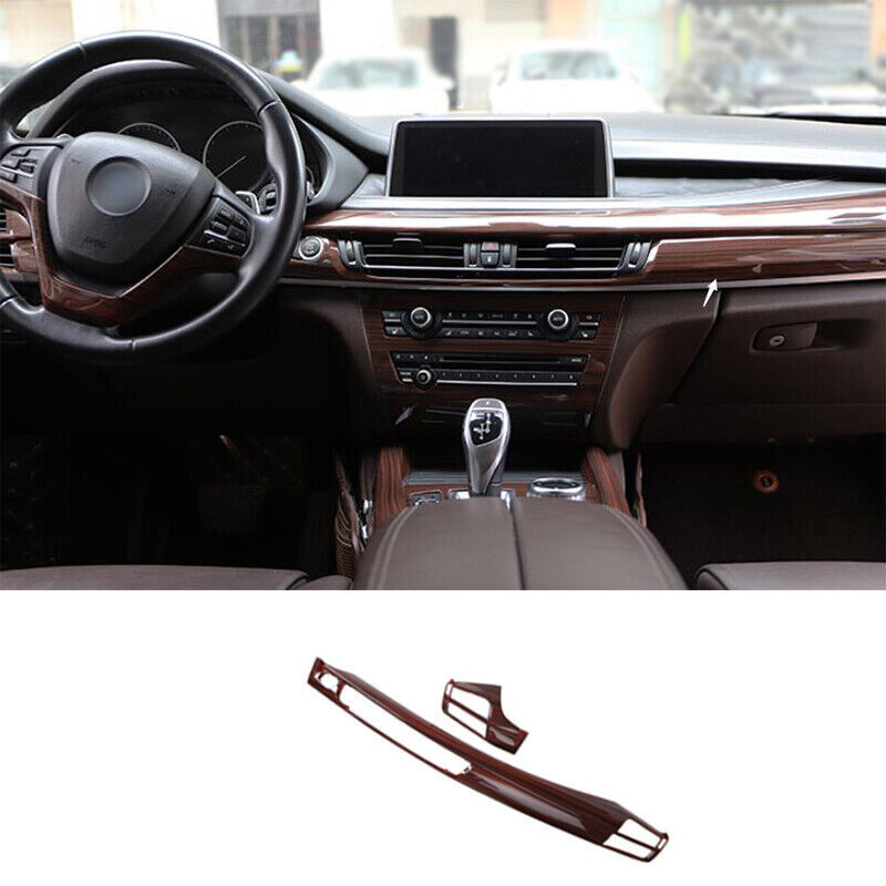 for BMW X5 F15 2014-2018 Red Wood Grain Central Console Instrument Strip Trim 2P