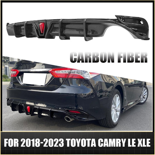 FOR 2018-2023 for TOYOTA for CAMRY LE XLE REAR BUMPER DIFFUSER W/ LED LIGHT CARBON FIBER