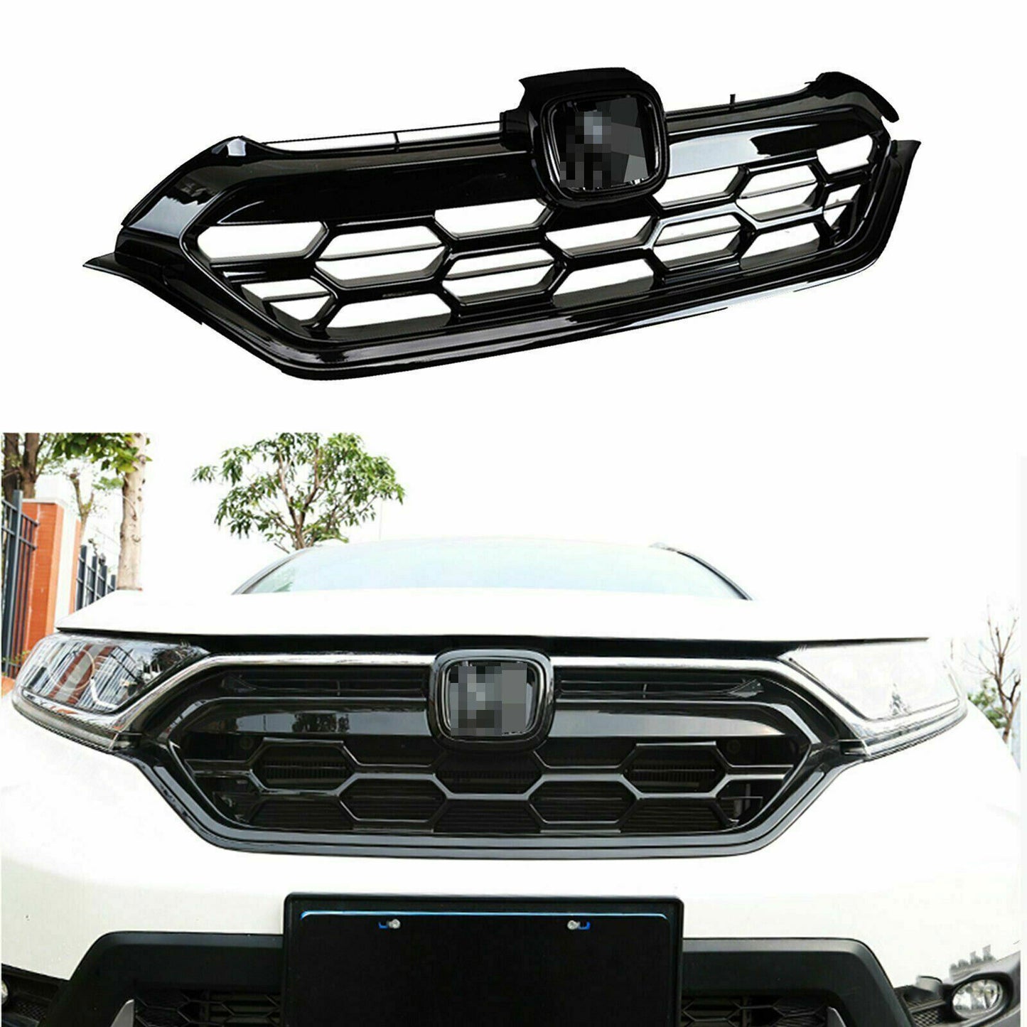 for Honda CR-V CRV 2017-2022 Gloss Black Grille Front Bumper Center Mesh Replace