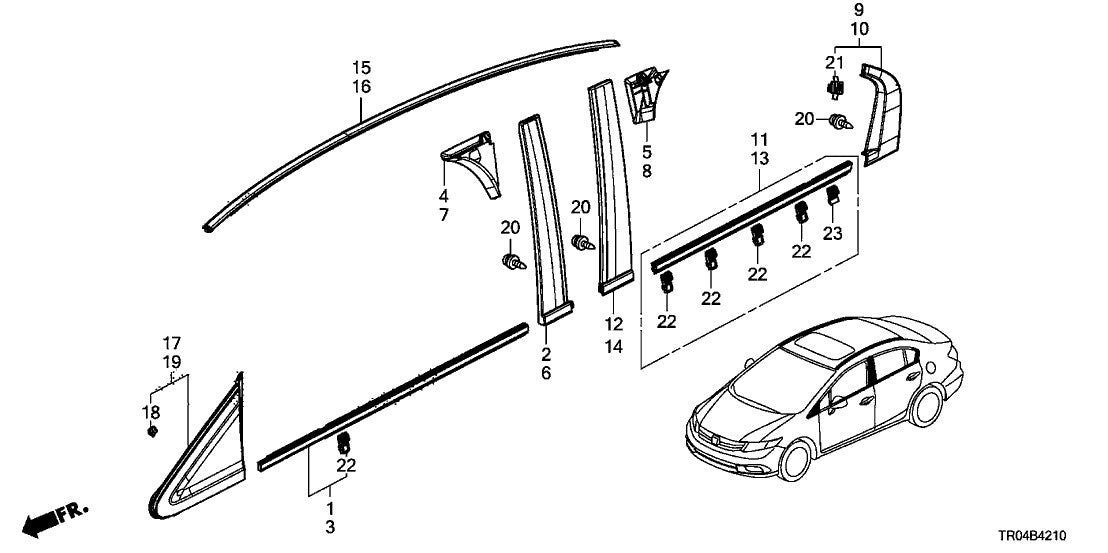 1-piece set suitable for 2006-2008 roof molding decoration left + right 74316SAA003 74306SAA003
