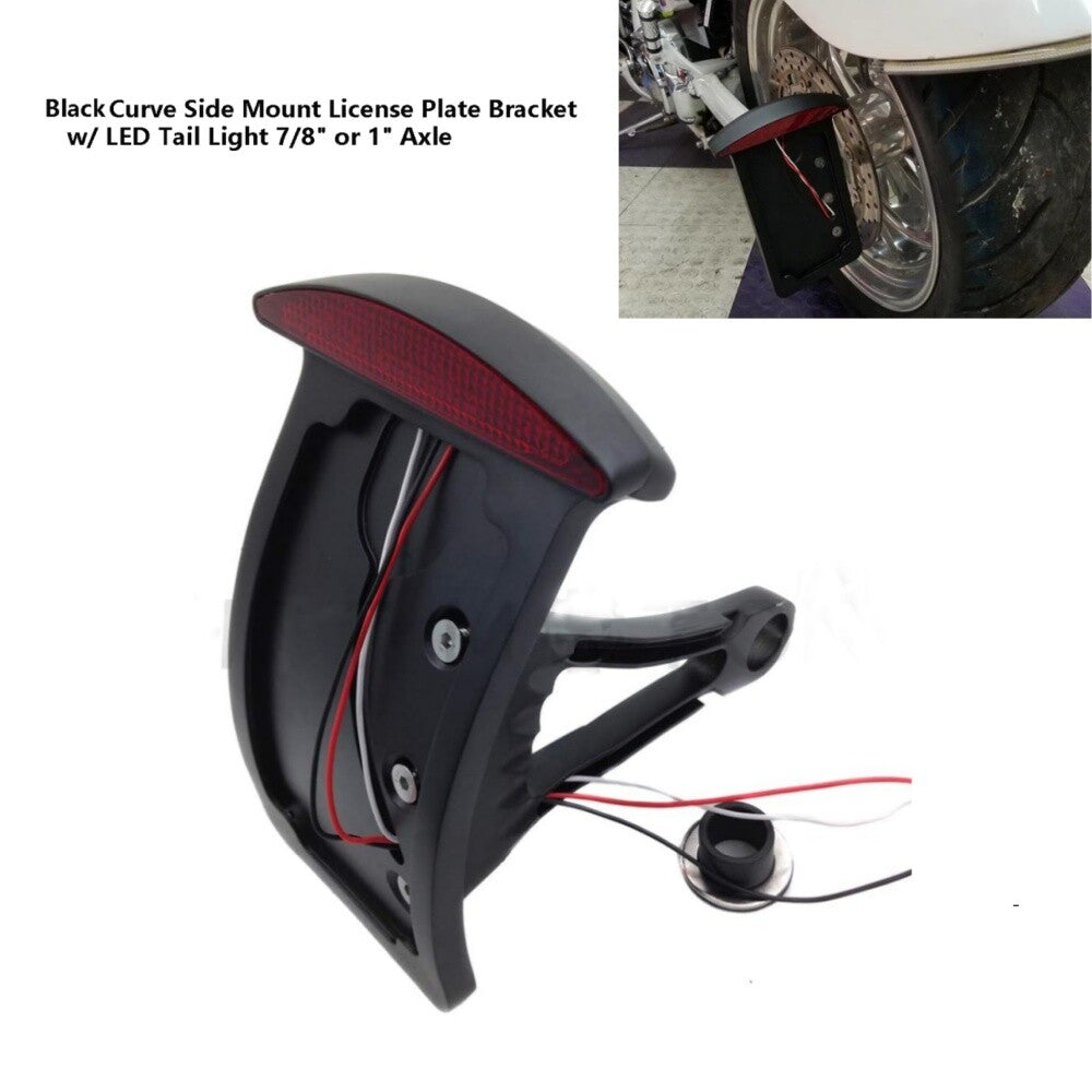 Axle Side Mount LED Taillight and Curved Vertical License Plate Mount for Harley