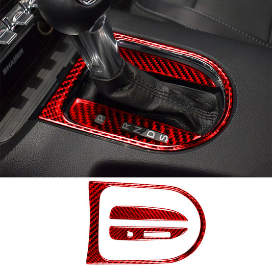 3¡ÁRed Carbon Fiber Central Control Gear Shift Panel Cover for Ford for Mustang 2015+