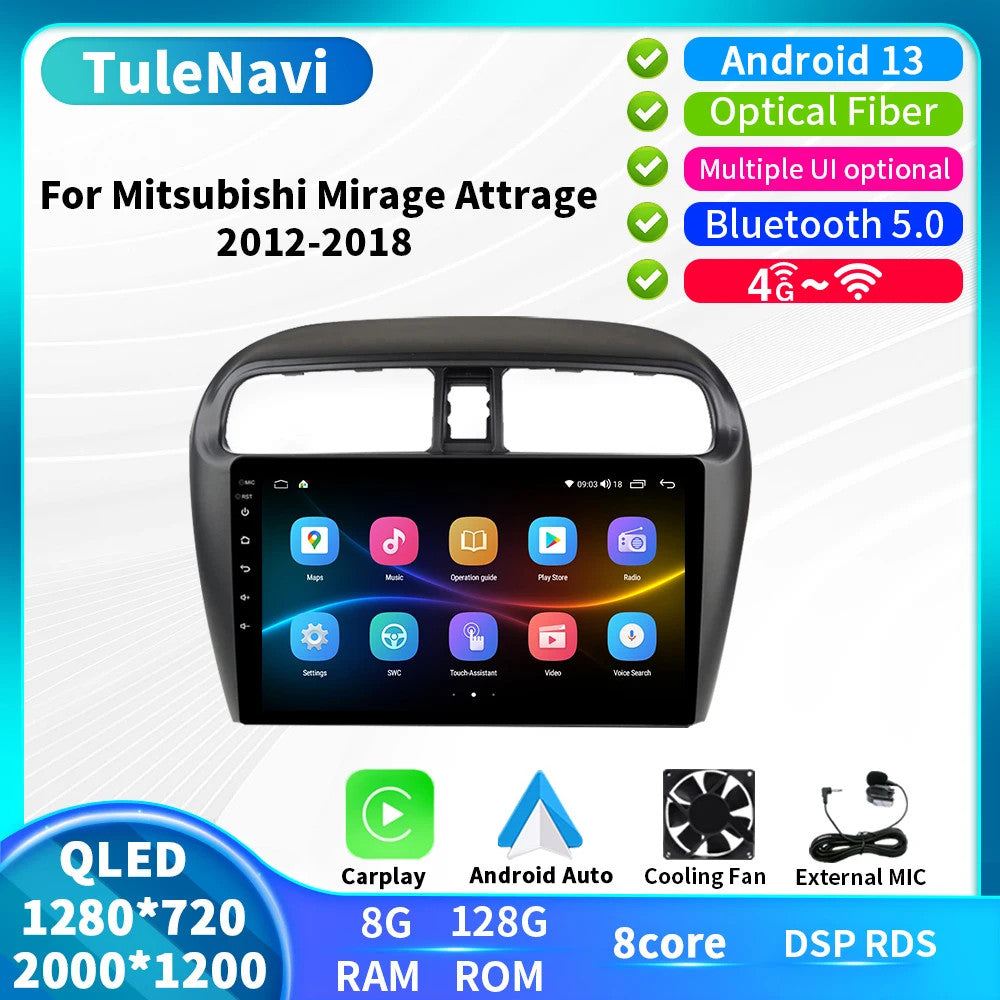 for Mitsubishi Mirage Attrage 2012-18 Android Auto CarPlay Car Radio GPS Screen