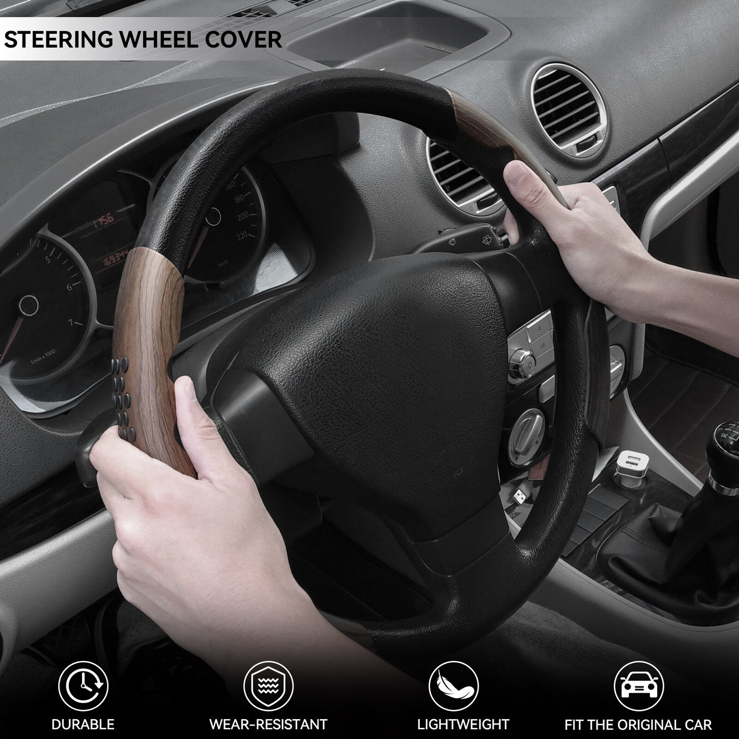 1 Pair Universal Steering Wheel Cover Booster Wood Grain Anti-slip Accessories