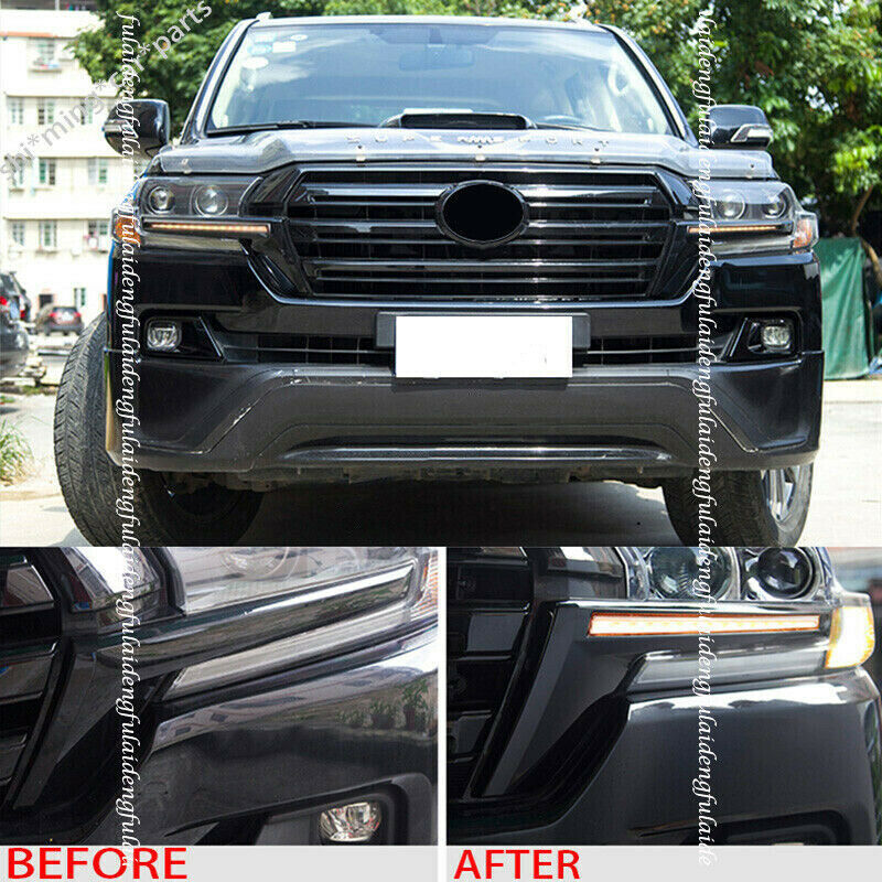 Glossy Black LED Flow Turn Signal Lamp DRL for Toyota for Land Cruiser LC200 2016-21