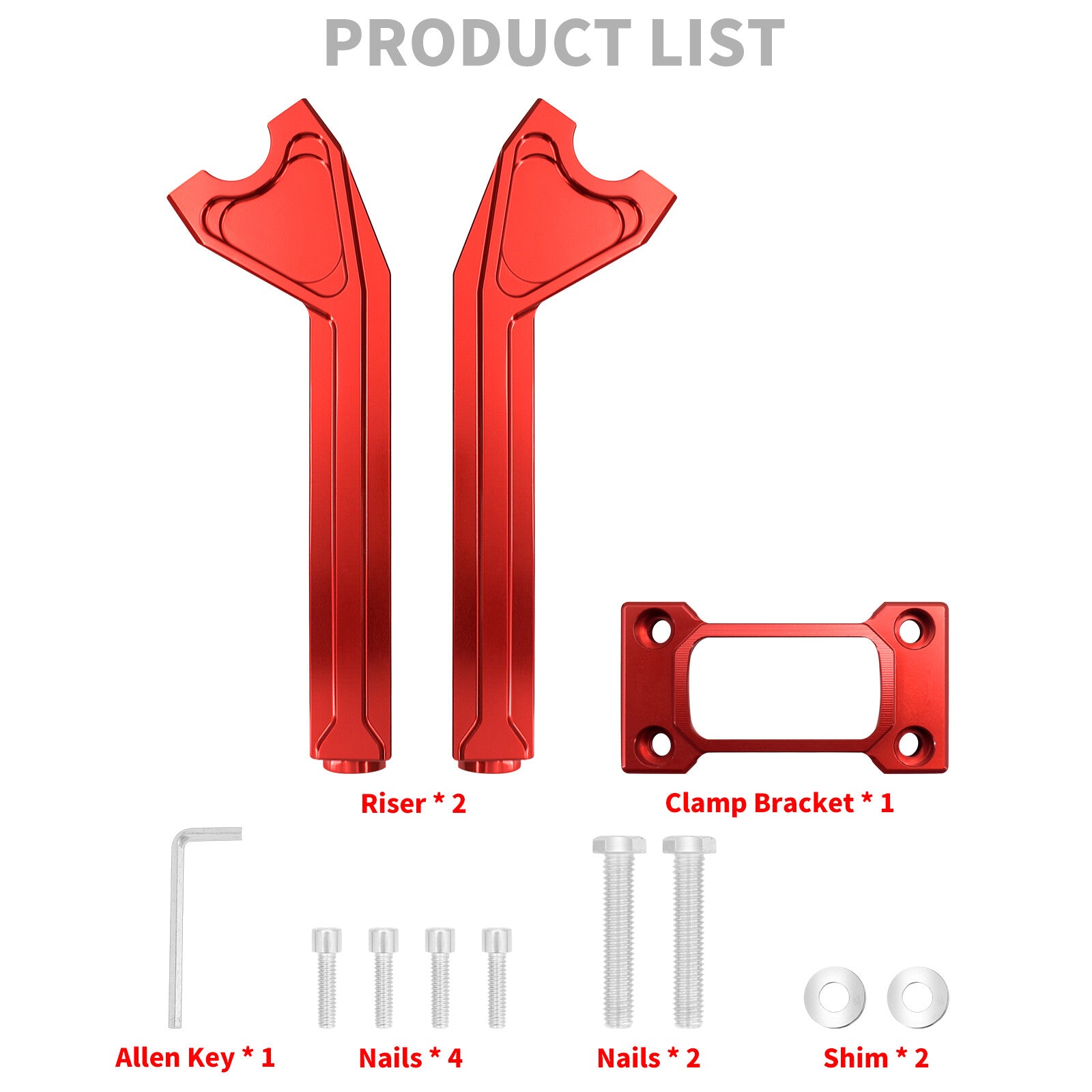 1 Handlebar 10 Red Riser Clamp Kit for Harley Softail Street Bob Low Rider ST