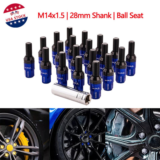 20-piece blue M14x1.5 wheel lug bolt ball for seat bolt set, 28mm shank, suitable for Audi , for Volkswagen , for Mercedes-Benz .