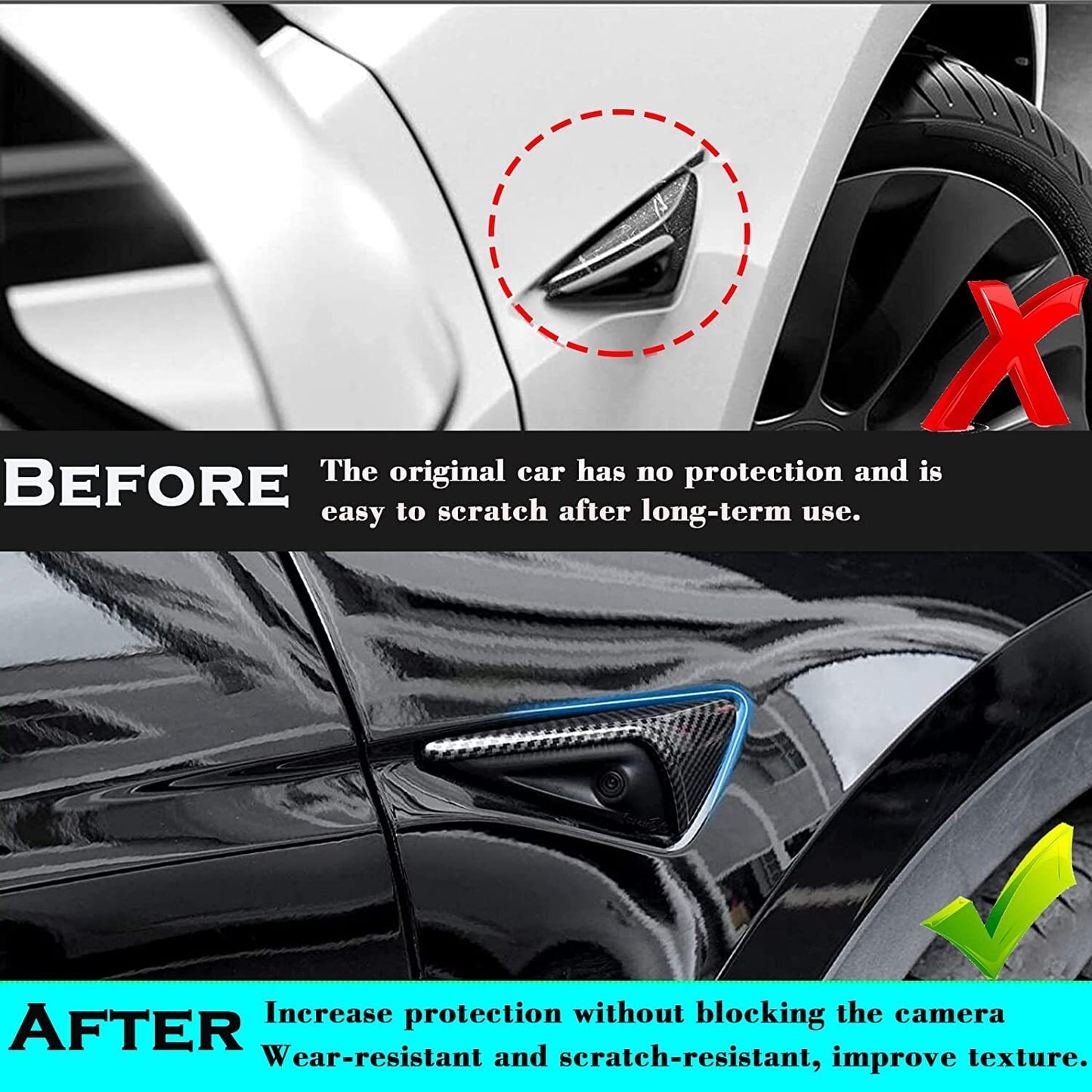 Matte dry carbon fiber side fender camera cover trim for Tesla Model 3 Y 2015-up