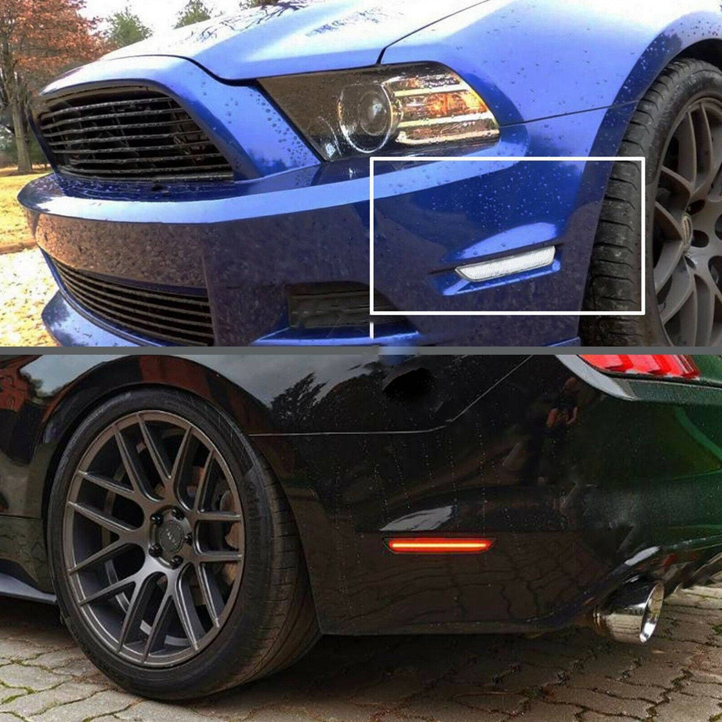 LED rear bumper side marker lights, white/red smoke lights, suitable for 2010-14 for Ford Mustangs.
