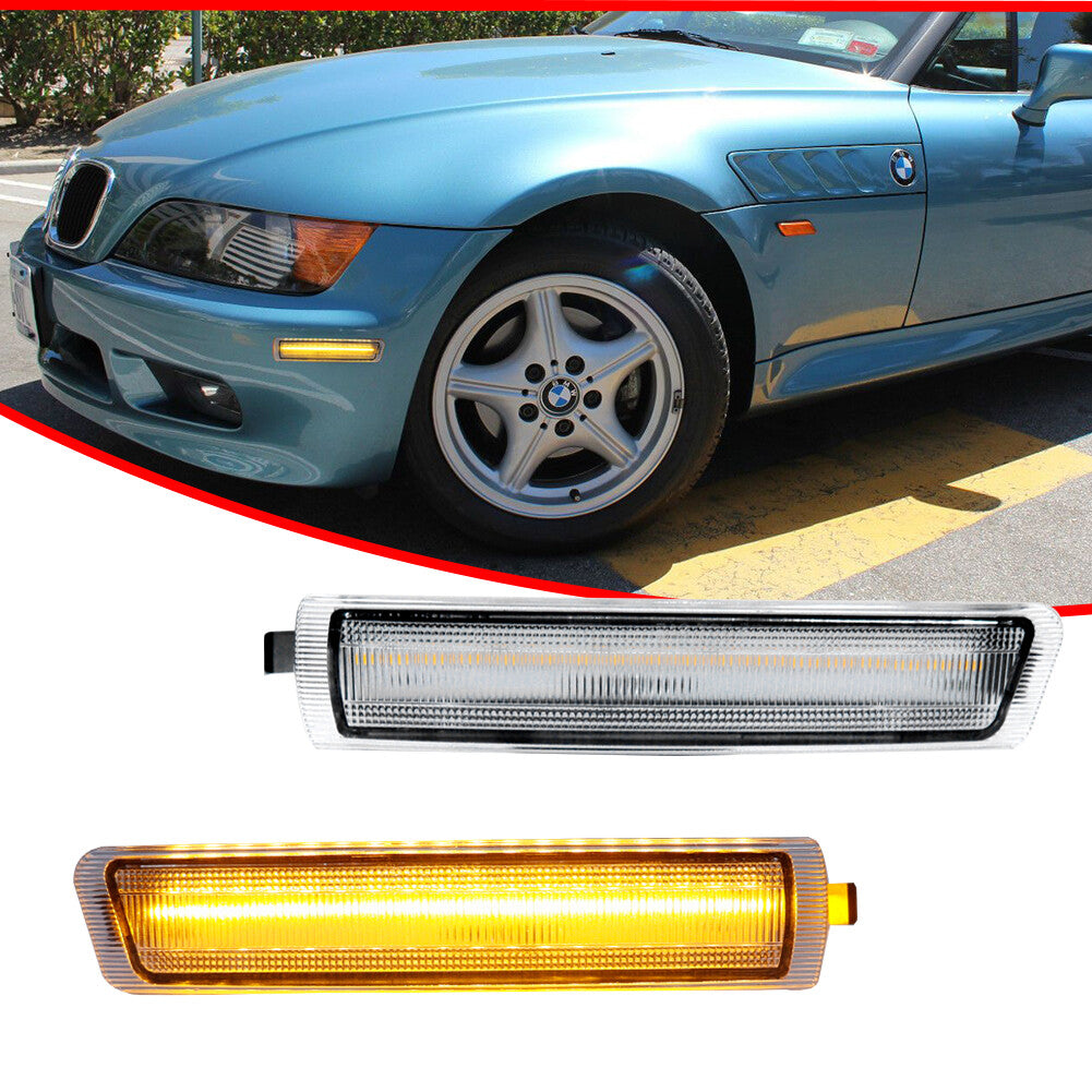 2-Pack Clear Amber LED Front Corner Side Marker Lights for 1996-2002 for BMW Z3 M Coupe