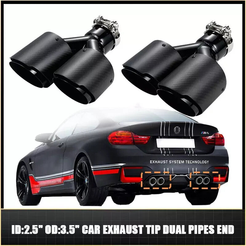 2Pack For Akrapovic Real Carbon Fiber 2.5 ID Car Exhaust Tip Dual Pipes End
