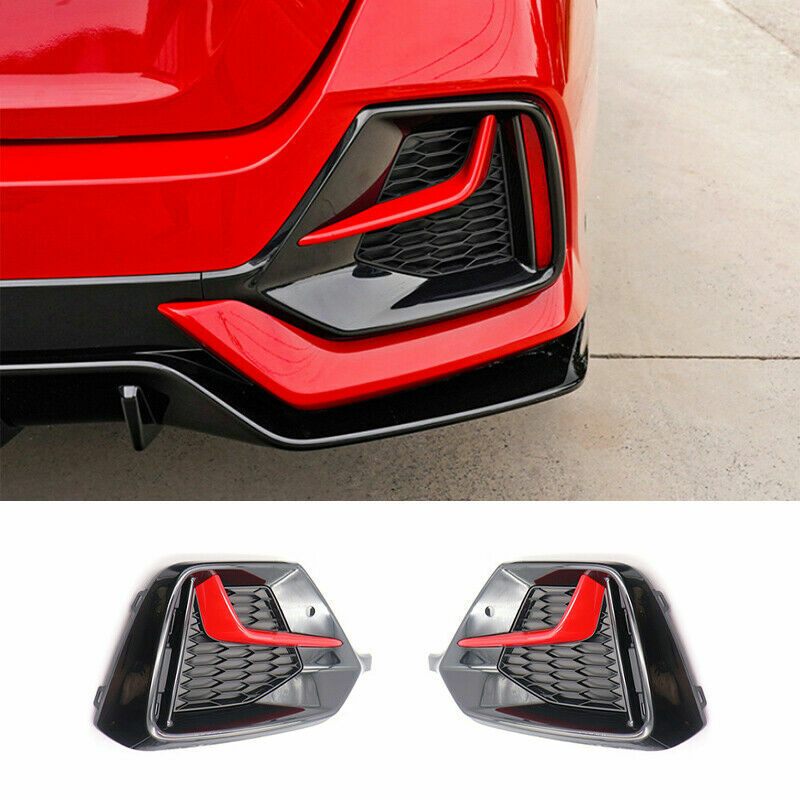 for Honda for Civic Hatchback 2016-2021 Black + Red Rear Fog Light Lamp Frame Cover