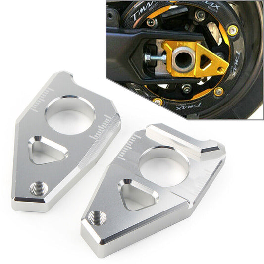 for Yamaha YZF R1 FZ8 FZ1 TMAX 530 Axle Spindle Chain Adjuster Blocks Silver