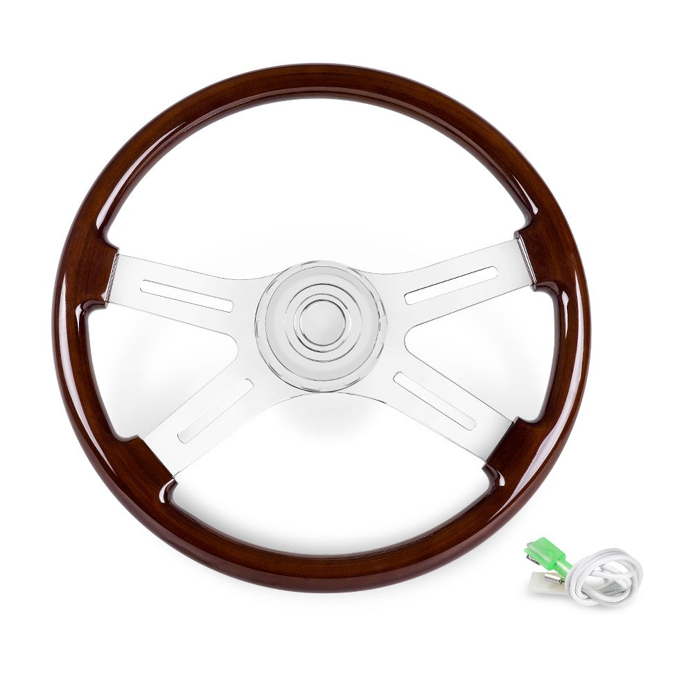 18 4 Spoke Wood Steering Wheel Chrome for Freightliner for Peterbilt for Kenworth for Volvo
