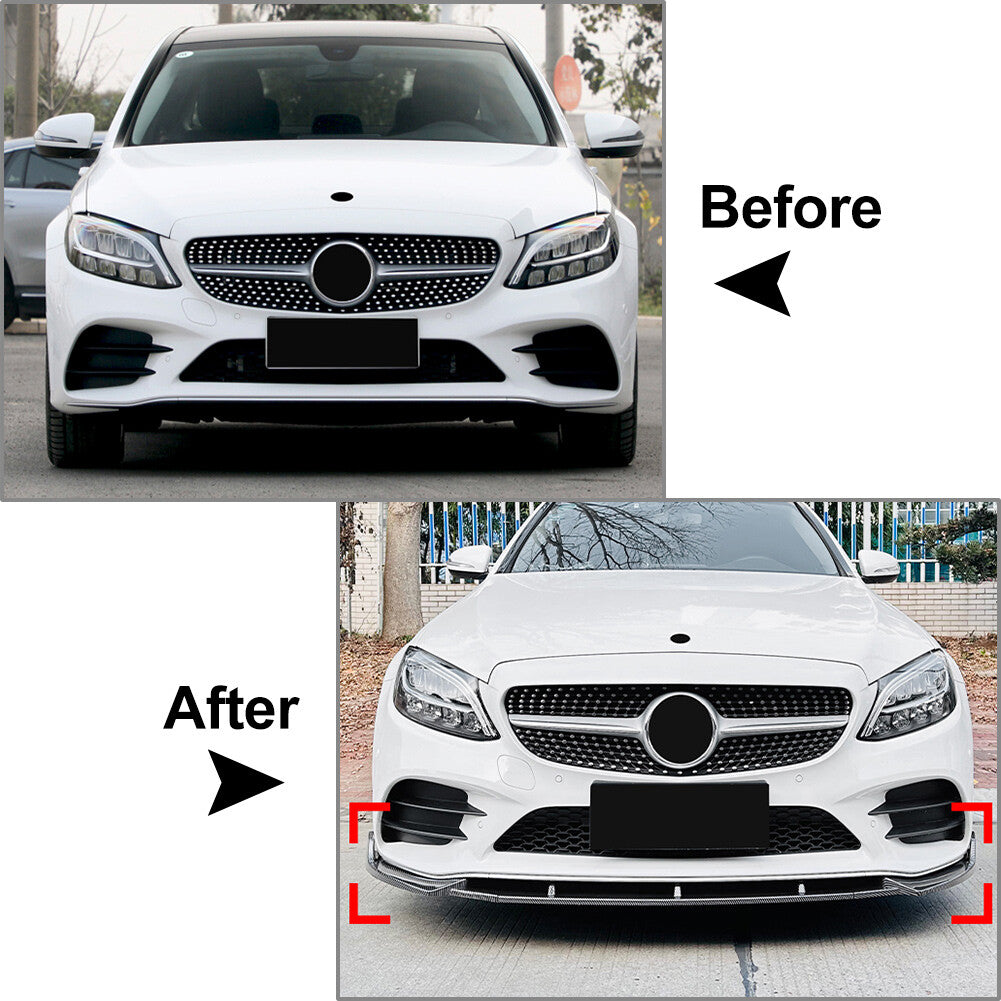 Front Bumper Spoiler Splitter Lip for Mercedes-Benz C Class W205 2019-2021