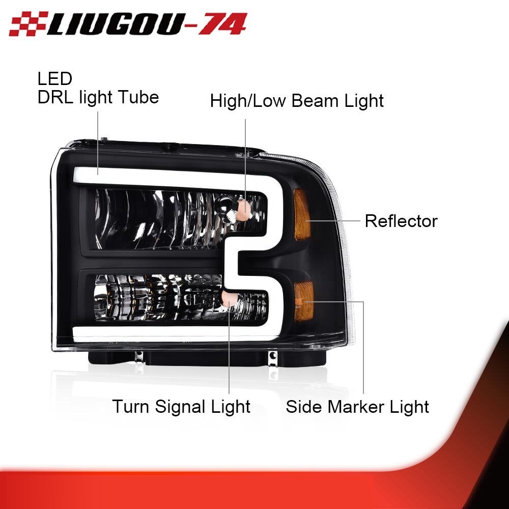Suitable for 05-07 for Ford F250 F350 F450 F550 Super Duty LED DRL headlights (clear/black)