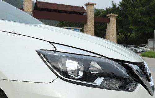 2X Chrome Front Eyebrow headlight Eyelid Cover Trim for Nissan Sentra 2016-2019