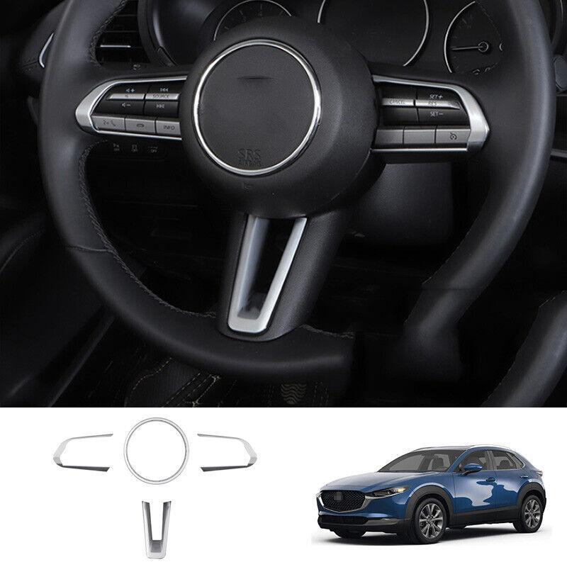 Refit for Mazda CX-30 2020-23 Matte Silver Inner Steering Wheel Frame Cover Trim