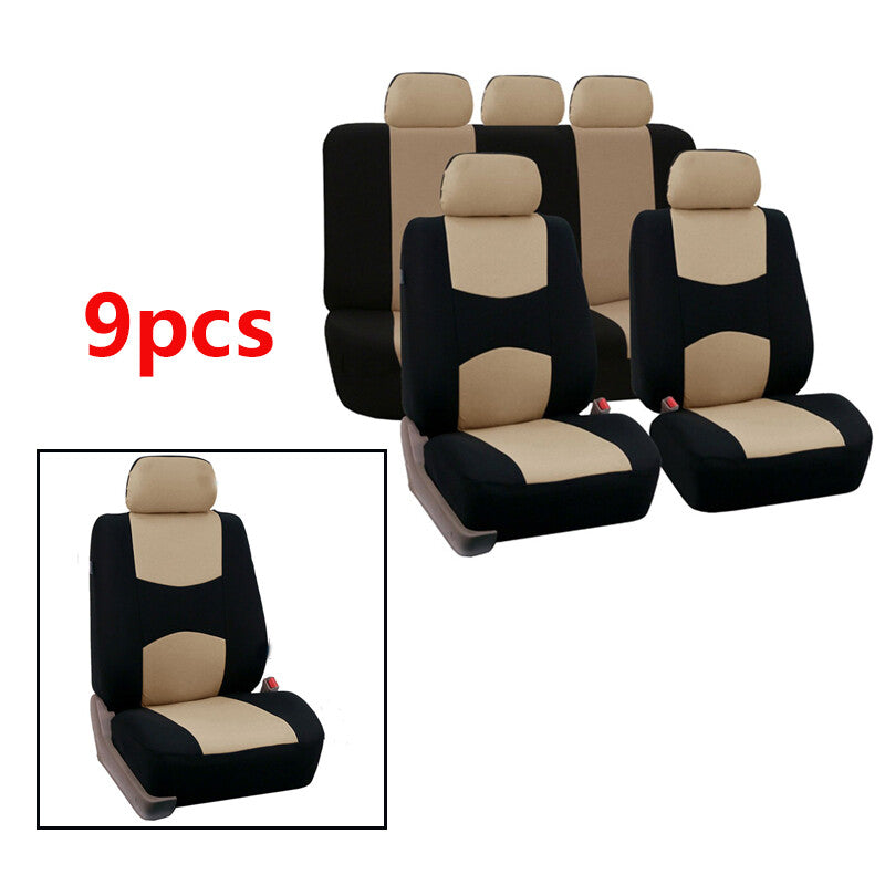 Beige 9-piece low-back flat fabric for seat cover set for car seats