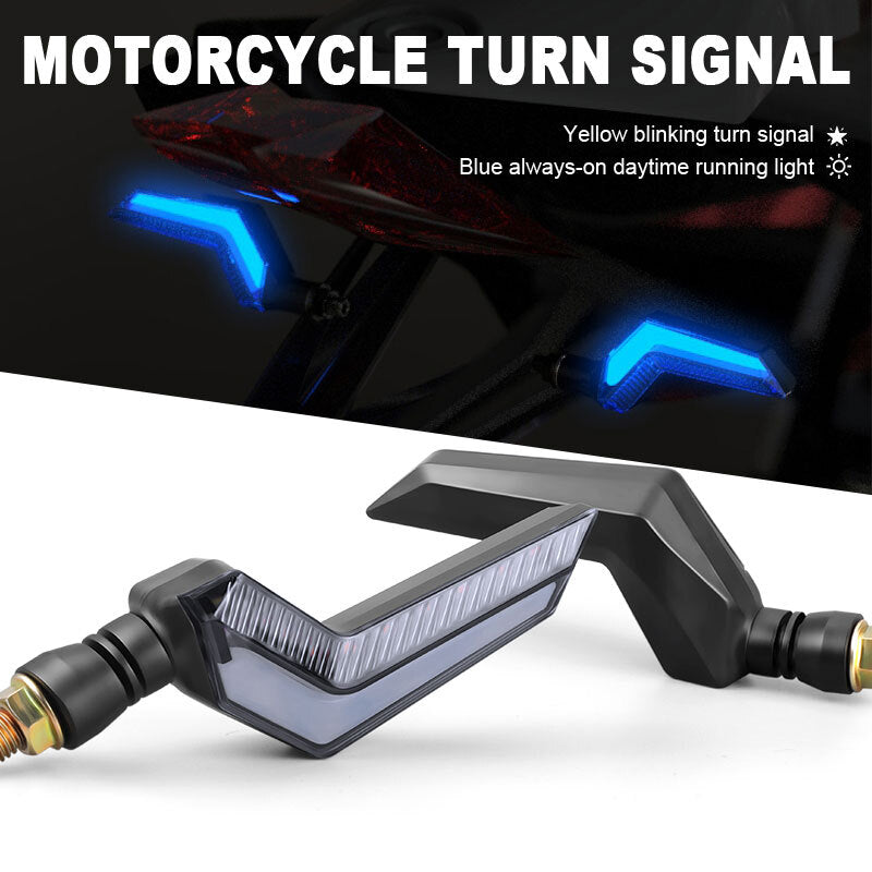 2x Black Motorcycle LED Turn Signals Running Light Amber+Blue Blinker Universal