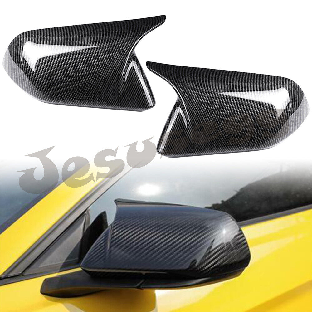 Carbon Fiber for Ford 15-22 for Mustang Horn Style Rearview Door Side Mirror Caps