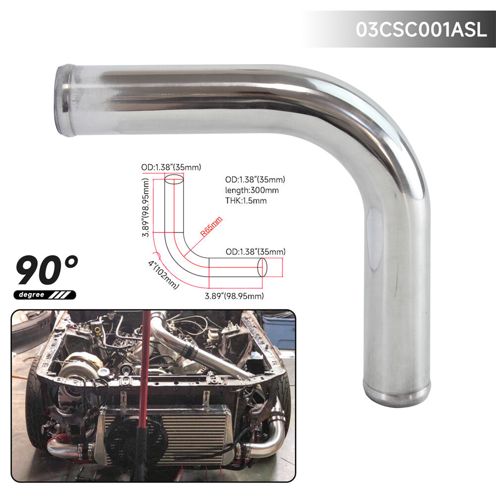 90 Degree 35mm 1.38 Aluminum Intercooler Intake Pipe Piping Tube Hose Silver
