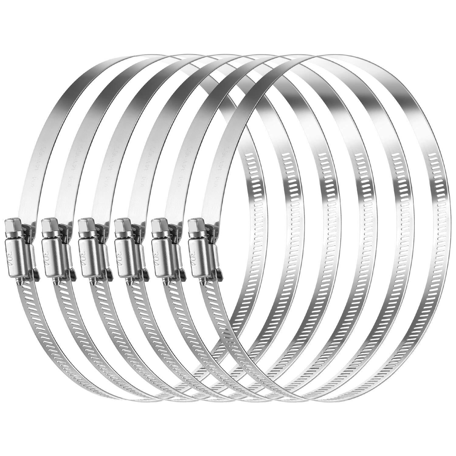 6-inch hose clamp, 304 stainless steel, worm gear adjustable, 141mm-165mm.