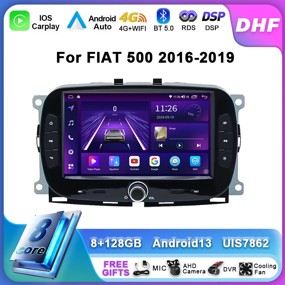 Andriod Car Stereo Radio CarPlay for FIAT 500 2016-2019 GPS Video Player Screen