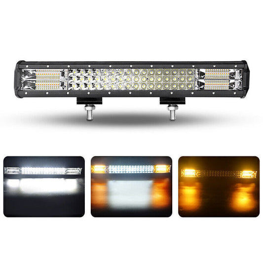 20 288W Tri-Row LED Light Bar Spot Flood Combo Amber+White Fits For Truck SUV