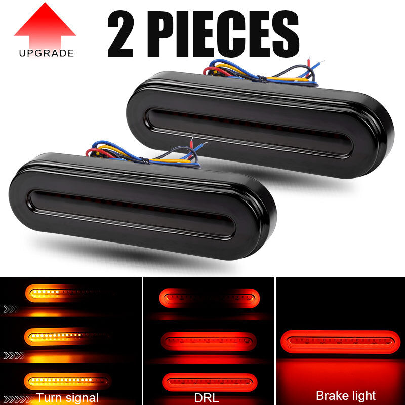 2x Red/Amber Oval LED Truck Trailer Stop Turn Tail Brake Lights Flowing Running