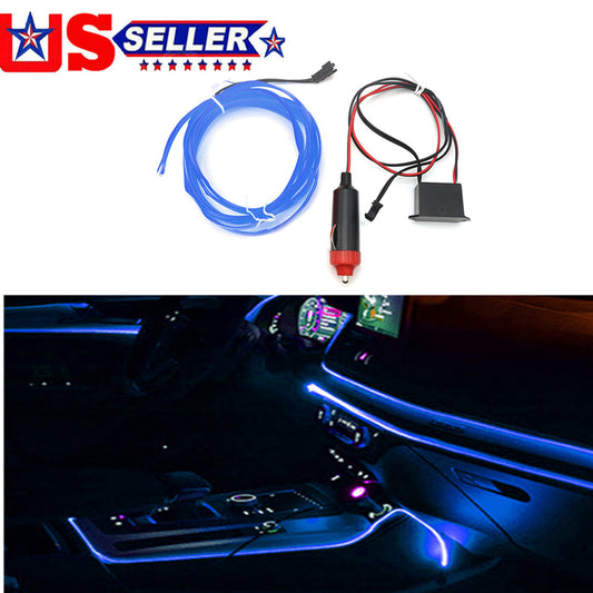 Car Interior LED Neon Light Decor Atmosphere EL Wire String Strip Lamp Blue